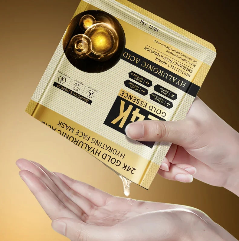 10 pieces 24k Gold Hyaluronic Acid Moisturizing Facial Mask Anti-Aging Oil-control Mask for Face Women Korean Skin Care Products