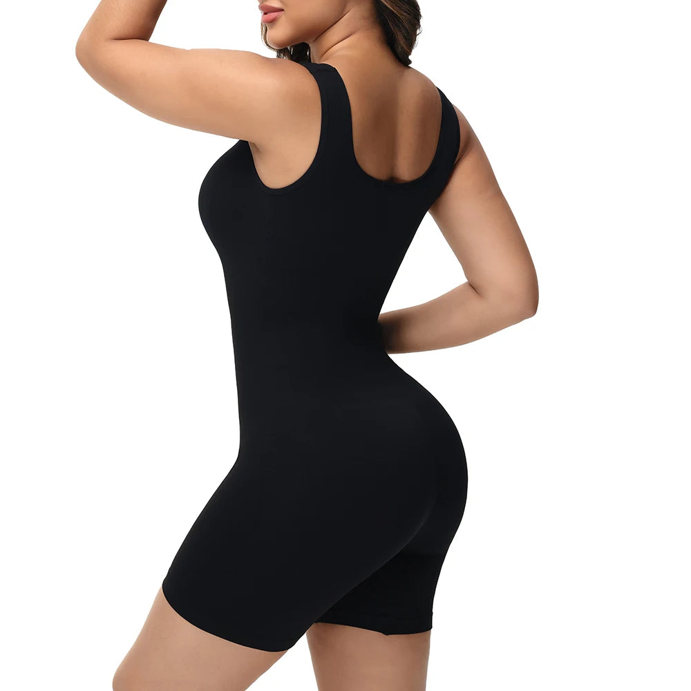 Wide Straps Women's Sexy Slim Fit Bodysuit Tummy Control Shapewear Female Gym Fitness Breathable Short Jumpsuit Everyday Wear