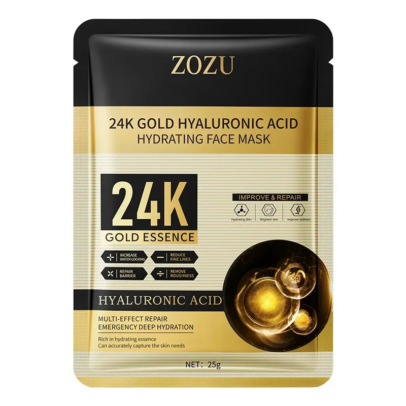 10 pieces 24k Gold Hyaluronic Acid Moisturizing Facial Mask Anti-Aging Oil-control Mask for Face Women Korean Skin Care Products